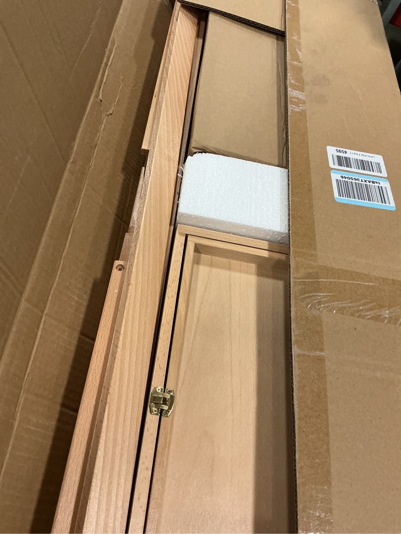 Condition photo showing New/Like New for U.S. Art Supply Medium Wooden H-Frame Studio Easel with Artist Storage Tray and Wheels - Mast Adjustable to 96" High, Holds Canvas to 48" - Sturdy Beechwood Holder Floor Stand - Display Paintings