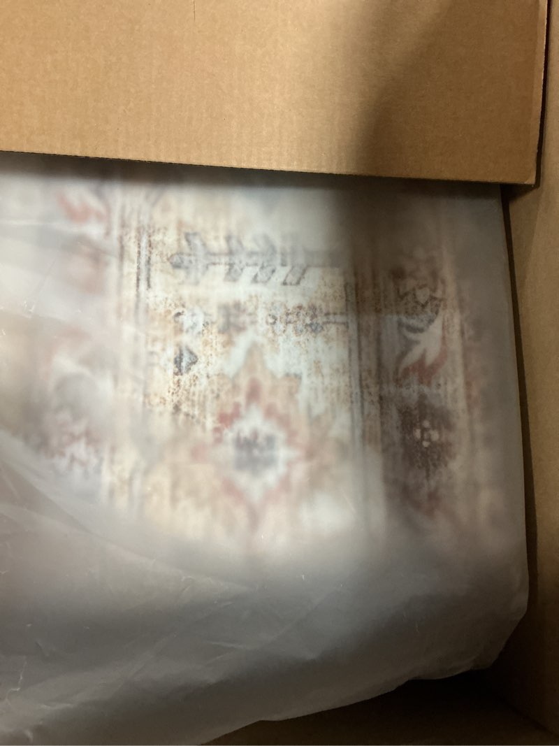 Condition photo showing Good Condition for washable oriental area rug - 8x10 rugs for living room soft carpet for bedroom waterproof floral distressed indoor stain resistant non-shedding floor carpets (blue/teal/orange, 8x10) blue/teal/orange 8' x 10' (rectangular)