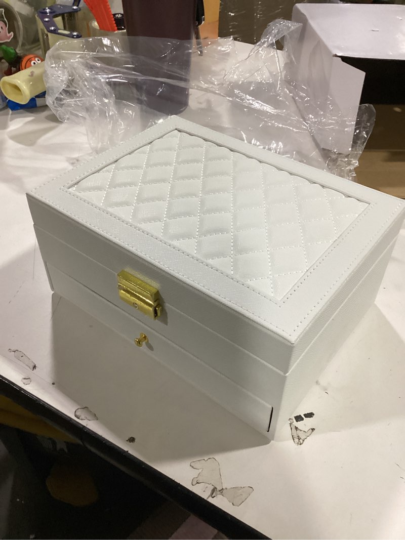 Condition photo showing Good Condition for Jewelry Box, 2 Layer Jewelry Organizer with Velvet Earring Organizer, Jewelry Holder Organizer Travel, White Jewelry Boxes for Women, Jewelry Boxes & Organizers for Girls, Christmas Gifts White 2 Layer