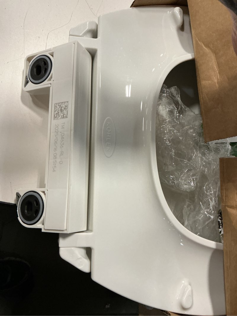 Condition photo showing Good Condition for kohler 4636-rl-0 cachet readylatch elongated slow close toilet seat, soft close toilet seat quiet lid, contoured grip-tight bumpers installation hardware, apartment essentials, white white elongated ready latch