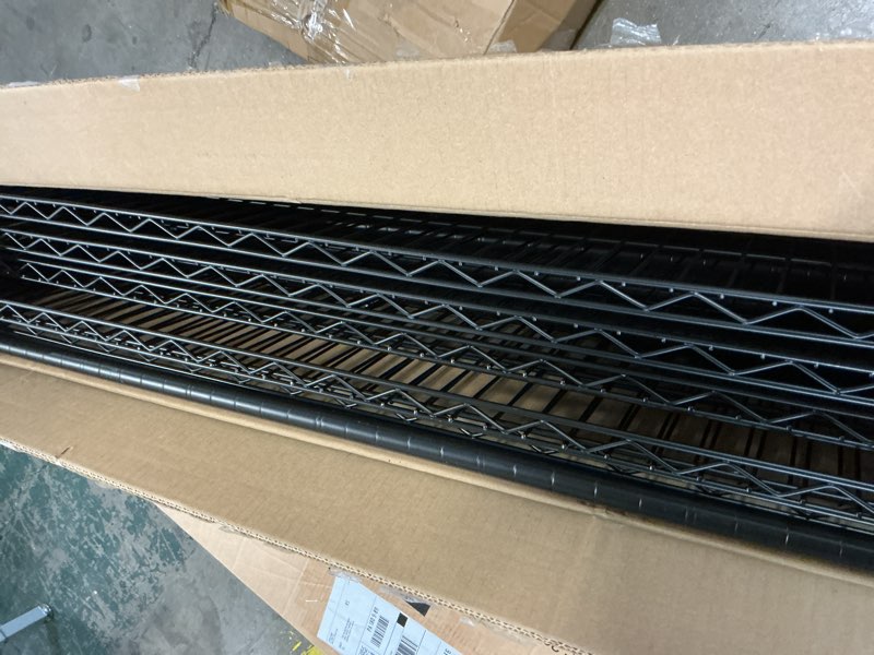 Condition photo showing As Is for land guard 5 tier black storage racks and shelving - 48" l x 20" w x 72" h heavy steel material pantry shelves - each unit loads 350 pounds wire shelf, suitable for warehouses, closets, kitchens…… black 48"d x 20"w x 72"h