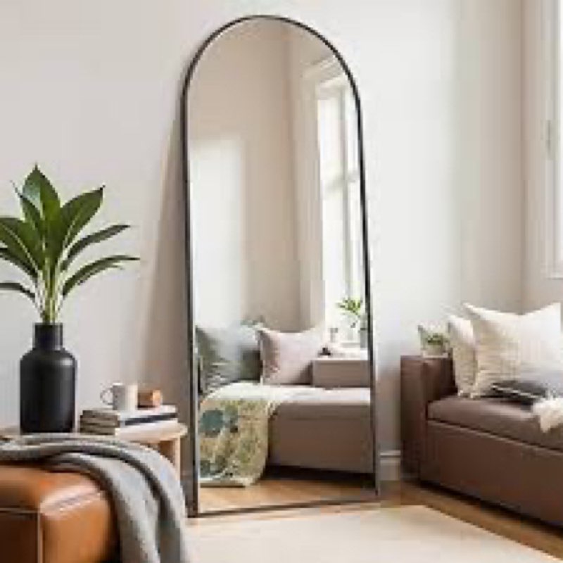 dmwoodfl 58"x18" arched full length mirror - floor standing or wall mounted with stand, aluminum fra