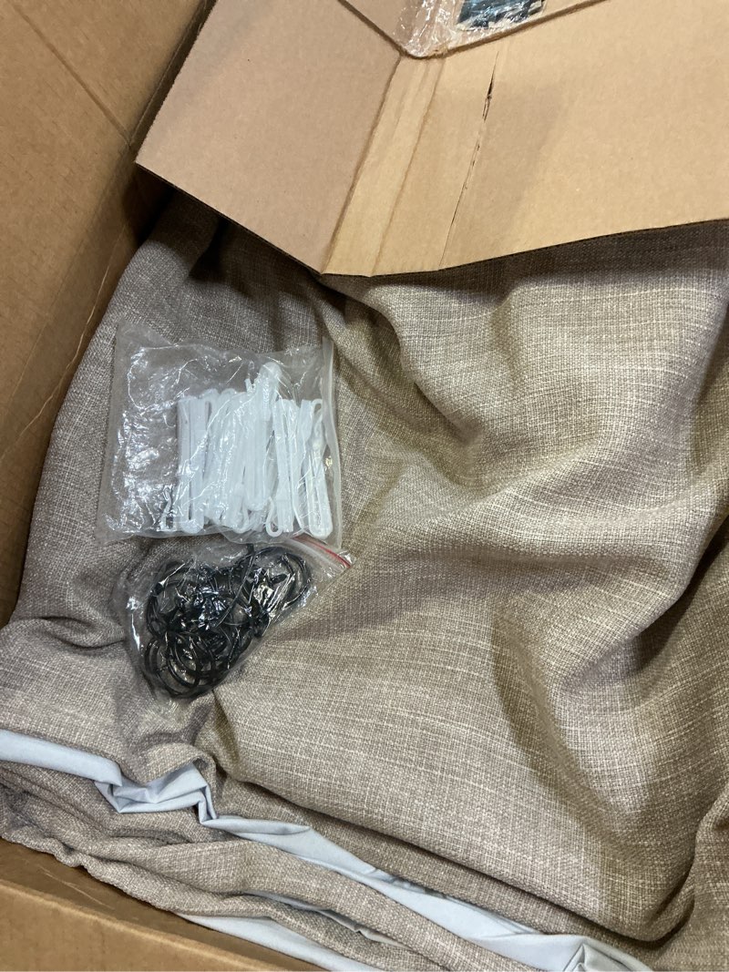 Condition photo showing Good Condition for viral pleated blackout burlap 120 inch long curtains neutral pinch pleated taupe burlywood birch linen double layer 100% black out curtains soundproof cottagecore 120 inch window drapes 2 panel burlywood birch 40"w x 120"l (pack of 2)