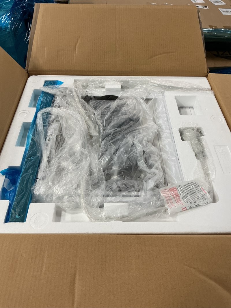 Condition photo showing As Is for midea 14,000 btu smart inverter window air conditioner with app, alexa control, 115v ac unit cools up to 700 sq. ft, quiet operation, energy saving, remote & easy installation kit, white