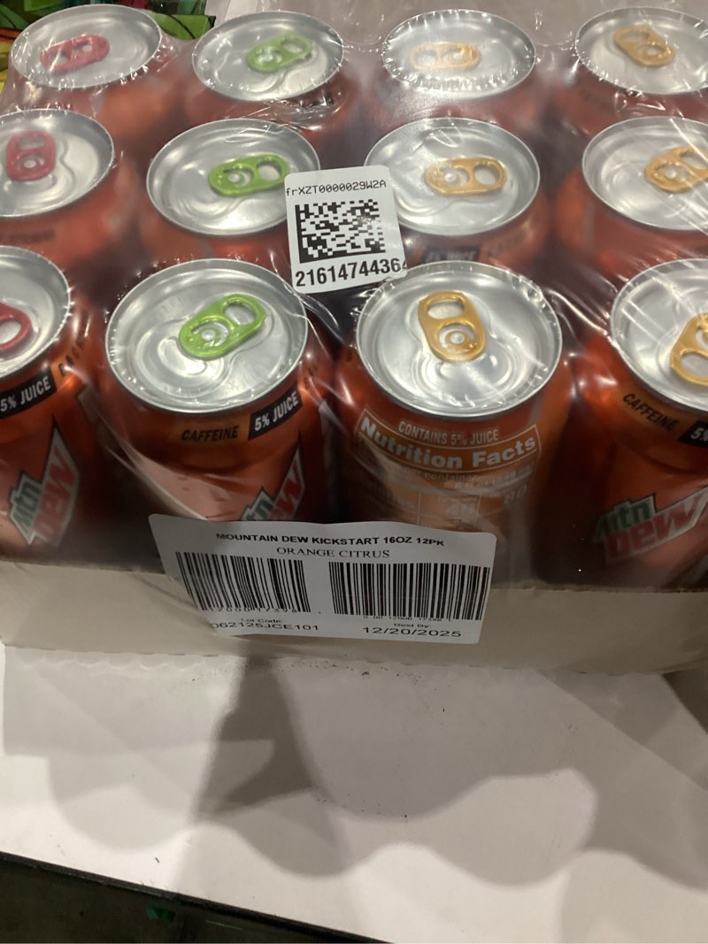Condition photo showing New/Like New for Mountain Dew Kickstart, Orange Citrus, 92mg Caffeine, Vitamins B & C, 80 Calories, 5% Juice, 16 Fl Oz (Pack of 12) Orange Citrus 16 Fl Oz (Pack of 12)