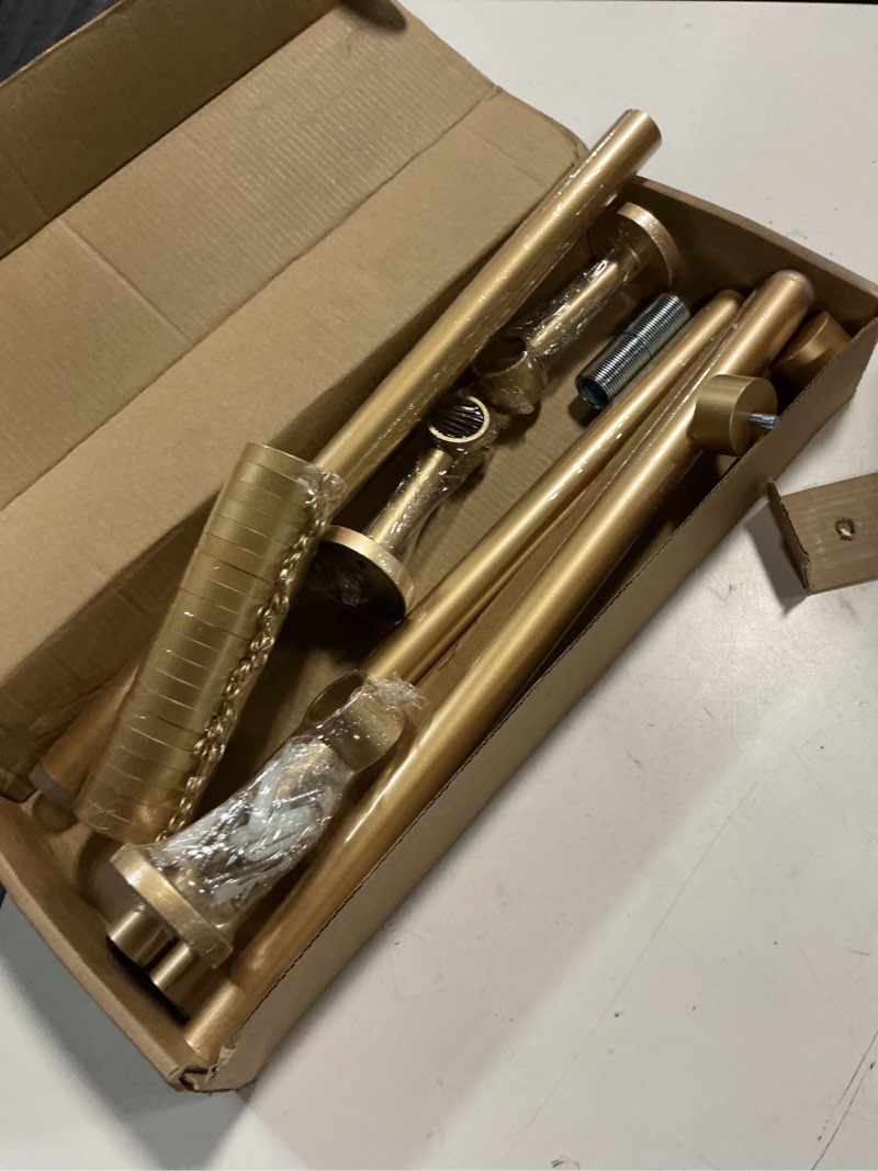Condition photo showing New/Like New for twopages adjustable curtain rod, heavy duty curtain rod set with brackets and rings, 1 inch diameter wall mounted drapery rod 32 to 72 inch length, gold 32\\\"-72\\\" gold