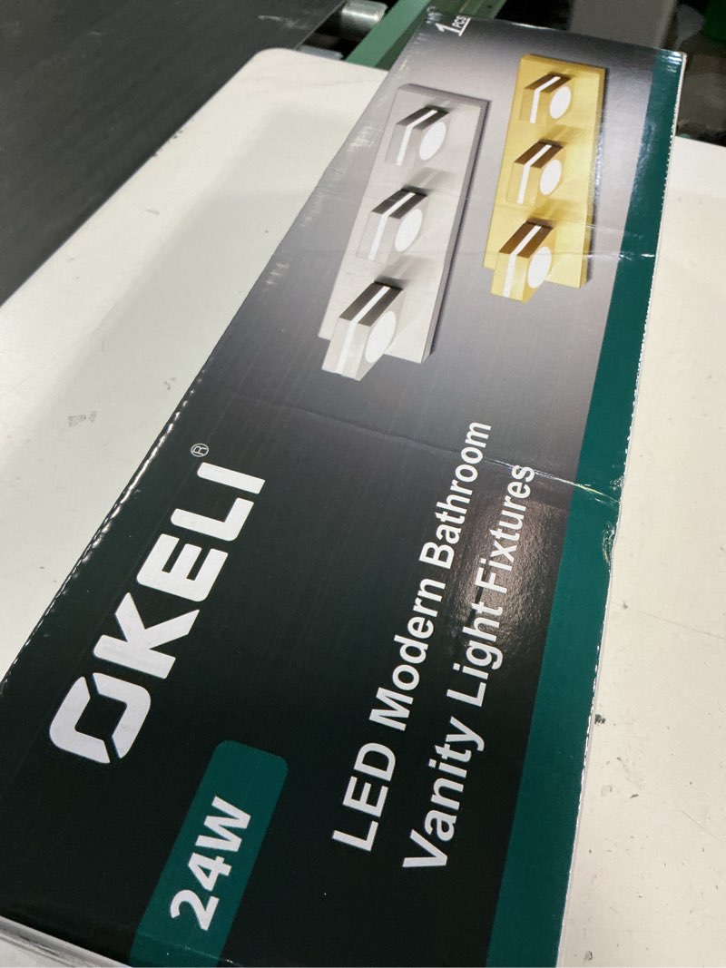 Condition photo showing Good Condition for okeli bathroom light fixtures, matte black vanity light modern led acrylic lighting fixtures, bathroom accessories dimmer lamps, 3cct, 22-inch matte black - 3cct 3-light, 22 inch