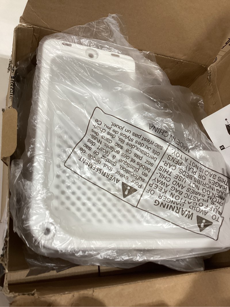 Condition photo showing As Is for SWTYMIKI Corner Shower Caddy Standing - 4 Tier Floor Standing Shower Organizer with 4 Hooks, Plastic & Stainless Steel Waterproof Corner Stand Shower Shelf Storage Rack for Bathroom, Bathtub, White