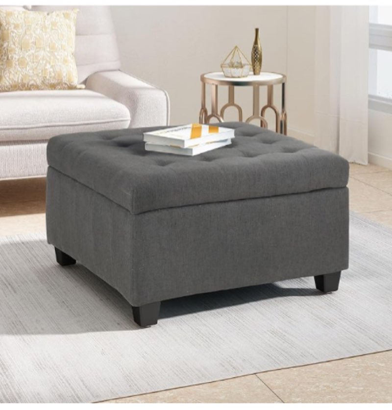 (Similar)31\" Square Storage Ottoman,Linen Footrest with Wooden Legs,Upholstered Button Tufted Coffee Table for Living Room,Dark Gray