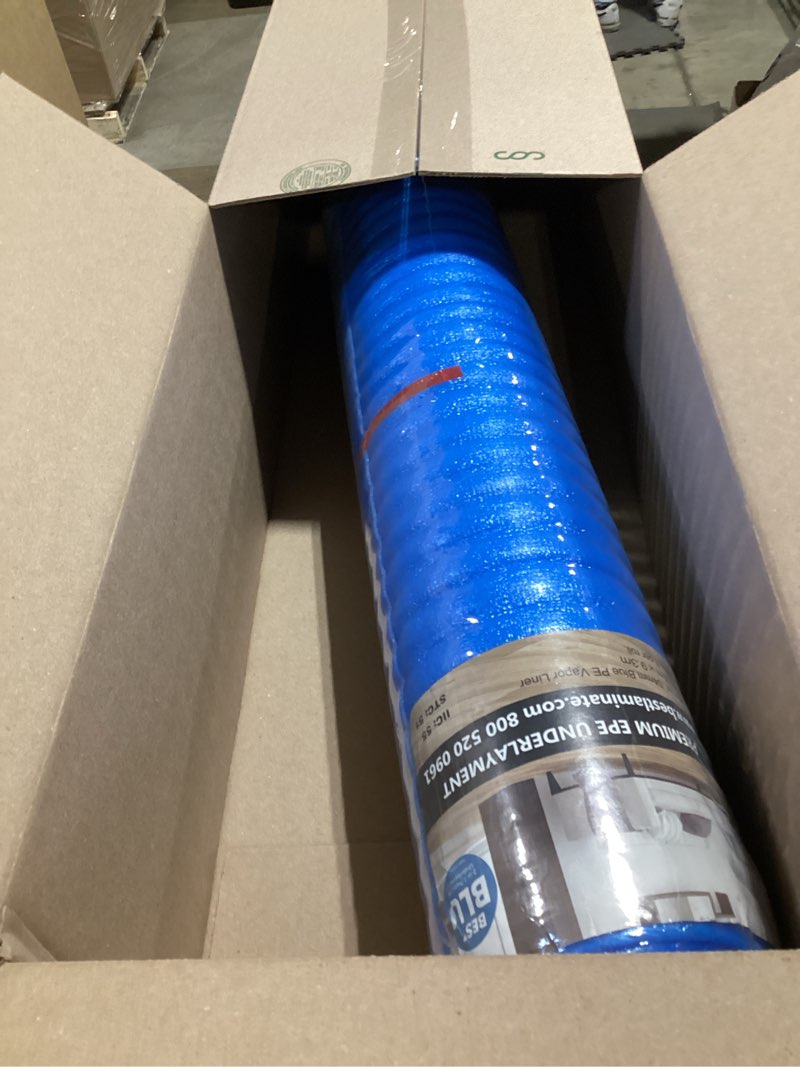 Condition photo showing Good Condition for vevor floor underlayment 100 sq. ft/roll, 3-in-1 3 mm thick flooring padding with tape & vapor barrier, heavy duty epe foam with blue pe, soundproofing and noise reduction,for laminate wood floors blue epe(1 roll x 200 sq.ft)