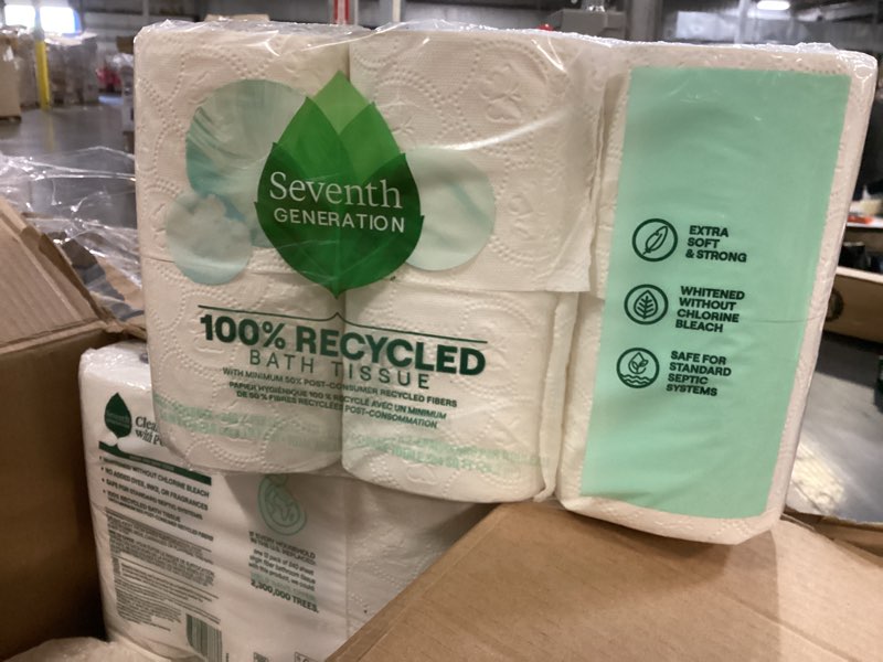 Condition photo showing New/Like New for seventh generation bathroom tissue, 4” x 4” white 12 per pack (48 total)