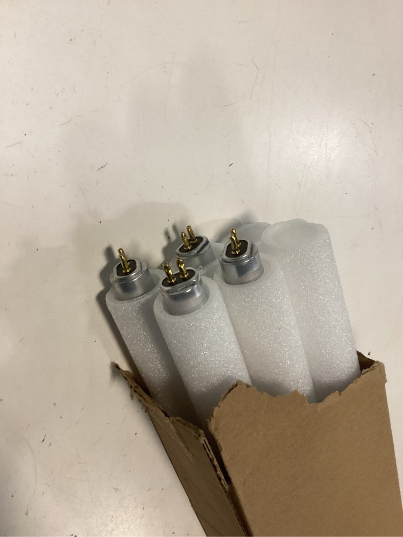 Condition photo showing As Is for Incomplete 22 Inch F14T5/WW Fluorescent Light Bulb, 3000K Warm White, T5 14 Watts Fluorescent Replacement Bulb for Counter and Cabinet Fixture, G5 Base - 6 Pack 3000k Warm White 6 Pack