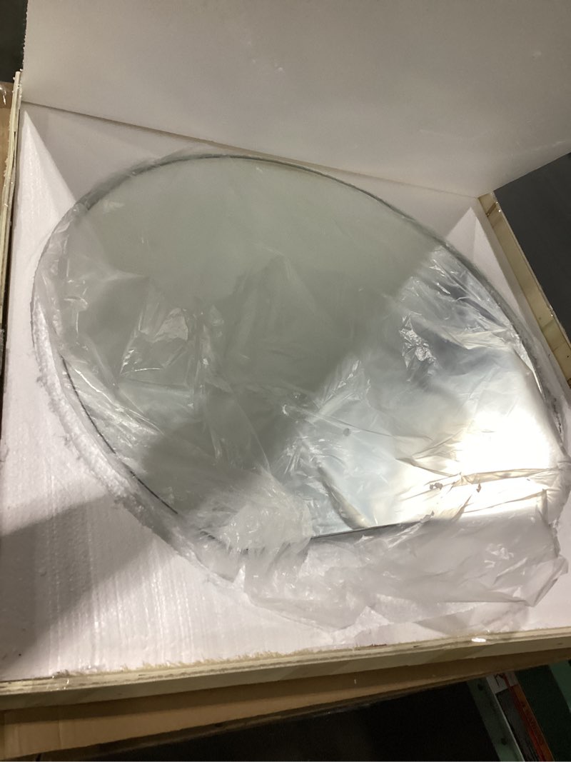 Condition photo showing New/Like New for Half Moon Bathroom Mirror 24", Modern Frameless Wall Mirror, Hanging Decorative Vanity Mirror, Minimalist Explosion Proof Semi Circle Mirror for Living Room Bedroom Entryway, Down Cut 21"L x 24"W