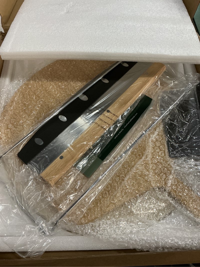 Condition photo showing New/Like New for Large Pizza Stone for Oven 16 inch - Round Pizza Stone for Grill with Handles, Wood Pizza Peel and Cutter Set - Baking Stone for Bread - Pizza Making Kit Accessories - Gifts for Food Lovers 16 inch Round Stone, Wood Peel & Cutter
