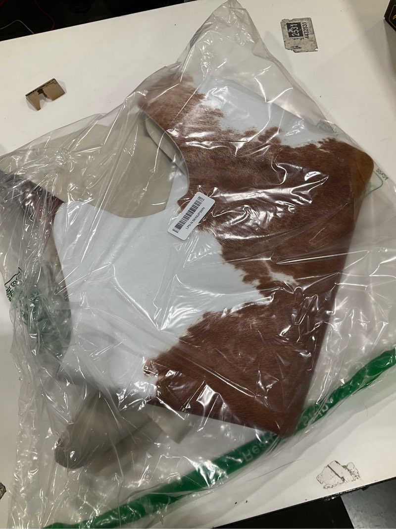 Condition photo showing Good Condition for BENRON Premium Faux Cowhide Rug, Cow Print, Rustic Western Rugs for Living Room Bedroom, Irregular Animal Skin Hides, 4.6 x 5.2ft, Anti-Skid Cool Carpets for Cowboy Cowgirl Home Decor, Khaki Brown 4'7" x 5'2" (Irregular) Caramel