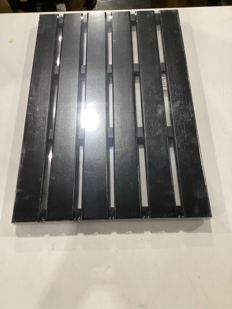 Condition photo showing New/Like New for domax wooden bamboo bath shower mat- non-slip waterproof large bathroom floor mat for indoor outdoor (black, 21.26 x 14.17 x 1.3 inches) black 21.3" x 14.2" (rectangular)