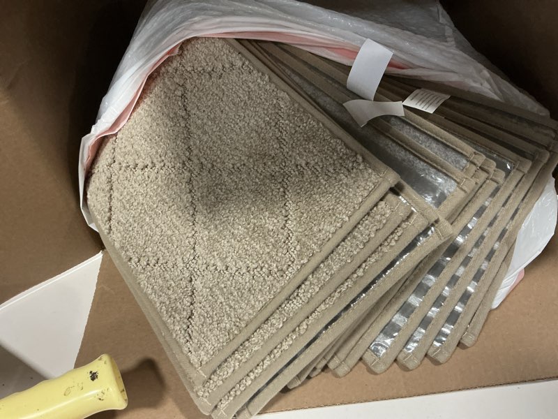 Condition photo showing Good Condition for COSY HOMEER Edging Stair Treads Non-Slip Carpet Mat 28inX9in Indoor Stair Runners for Wooden Steps, Edging Stair Rugs for Kids and Dogs, 100% Polyester TPE Backing (15pc, Beige) Beige 15pc