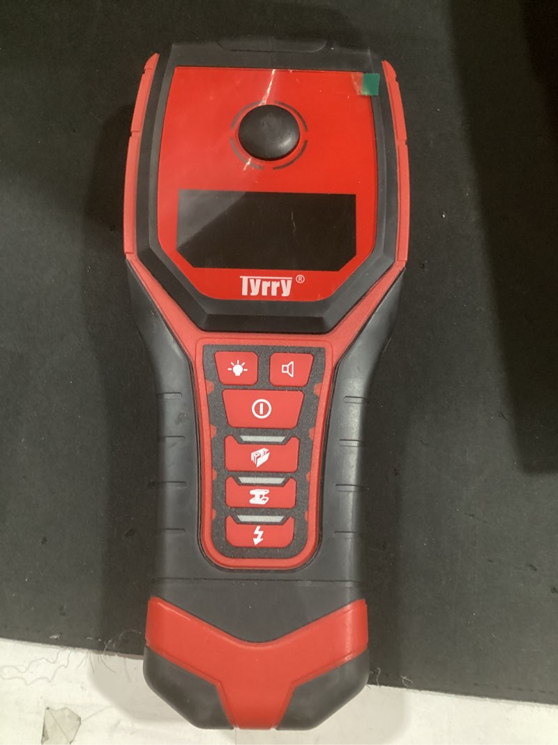 Condition photo showing As Is for 5 in 1 stud finder wall scanner rechargeable with 9 sensors for precise center and edge of ac wire magnetic metal joist wood pipe detection, hd color display position & depth, audio light alarm