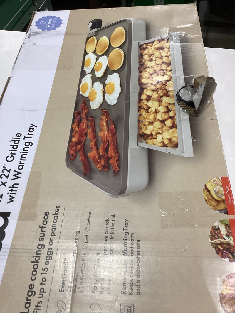 Condition photo showing Good Condition for bella 12" x 22" Electric Griddle with Warming Tray, EverGood™ Ceramic Nonstick Coating & Removable Temperature Probe, Dishwasher-Safe Drip Tray & Cool Touch Handles, 1500 Watt, Oatmilk