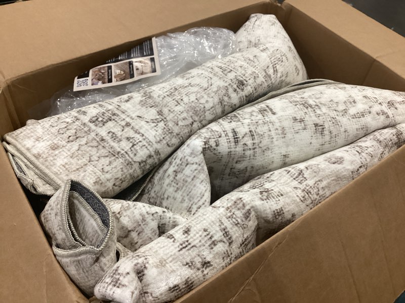 Condition photo showing Good Condition for purecozy area rug 5x7 beige washable living room carpet non slip vintage medallion low pile soft indoor bedroom retro distressed indoor rug for kitchen home office laundry dining room 5' x 7' (rectangular) distressed | beige