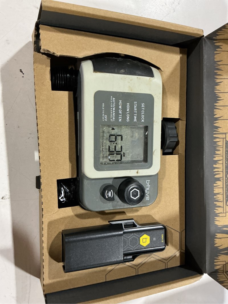 Condition photo showing As Is for orbit 24637 b-hyve xd 2-port smart hose watering timer with wi-fi hub