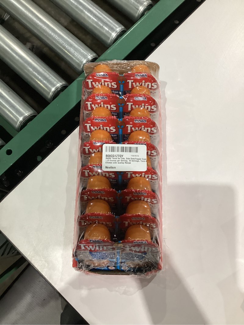 Condition photo showing New/Like New for INABA Twins for Cats, Side Dish/Topper Cups, 1.23 Ounces per Serving, 16 Servings, Tuna & Chicken with Scallop Recipe