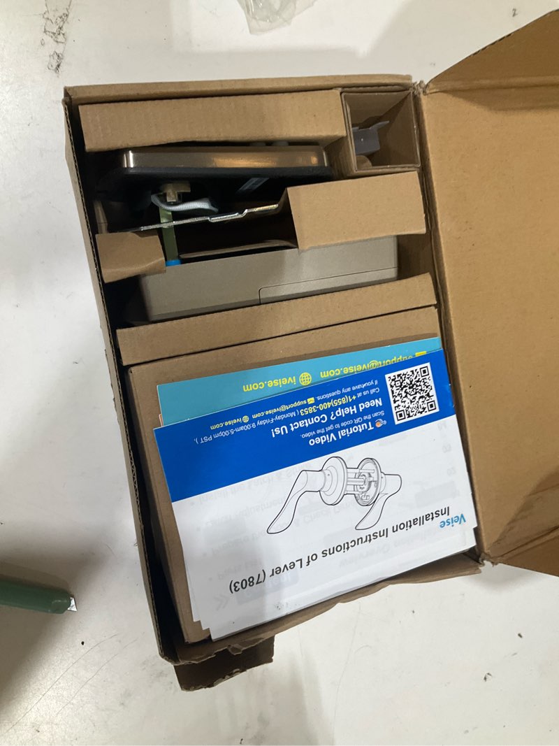 Condition photo showing As Is for veise ve012w-b wi-fi fingerprint smart lock with handle set, remote app control, keyless entry front door lever, built-in wifi no hub needed, backlit keypad deadbolt, auto-locking, satin nickel