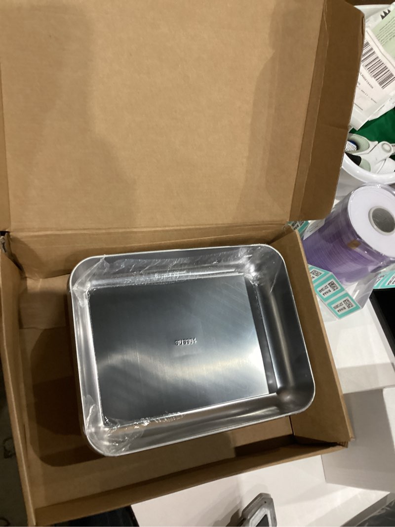 Condition photo showing New/Like New for 6PCS 304 Stainless Steel Baking Sheet,10x7.76inch Toaster Oven Pans Metal Trays for food Cookie Sheets for Baking Non-Stick, Rust Resistant Stainles Steels Cookie Sheets for Bakings