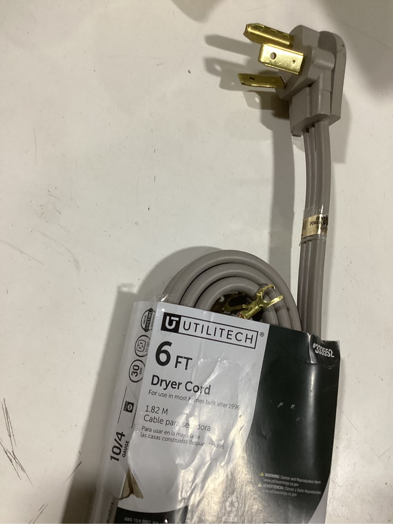 Condition photo showing Good Condition for Utilitech Dryer Cord 6-ft 30 -Amp 4 -Prong Black Dryer Appliance Power Cord