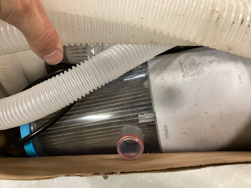 Condition photo showing As Is for evoio pool filter pump above ground, 1000 gallons high flow rate with running light, 10 hours timing automatic off, swimming pool filter cartridge pump for above ground pool