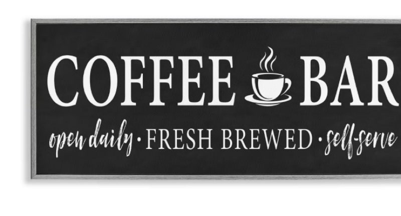 stupell industries coffee bar open sign casual black design framed giclee art, gray, 30" x 13"
