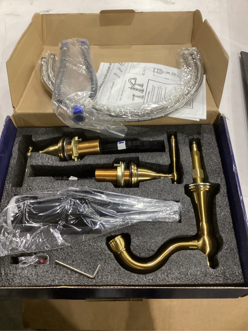 Condition photo showing Good Condition for rkf bathroom faucets for sink 3 hole gold 8 inch widespread bathroom sink faucet with drain double lever handle faucet bathroom vanity faucet basin mixer tap wf013-bg