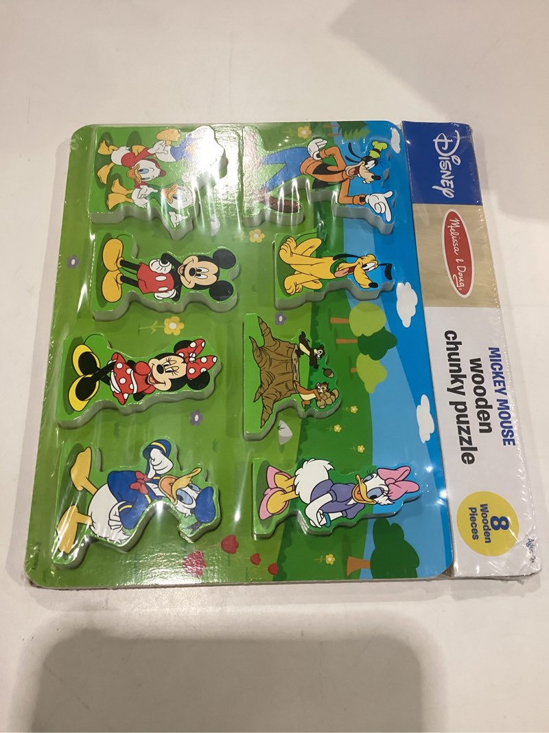 Condition photo showing New/Like New for melissa & doug disney mickey mouse wooden chunky puzzle – 8-piece disney character puzzle for toddlers and kids ages 2+