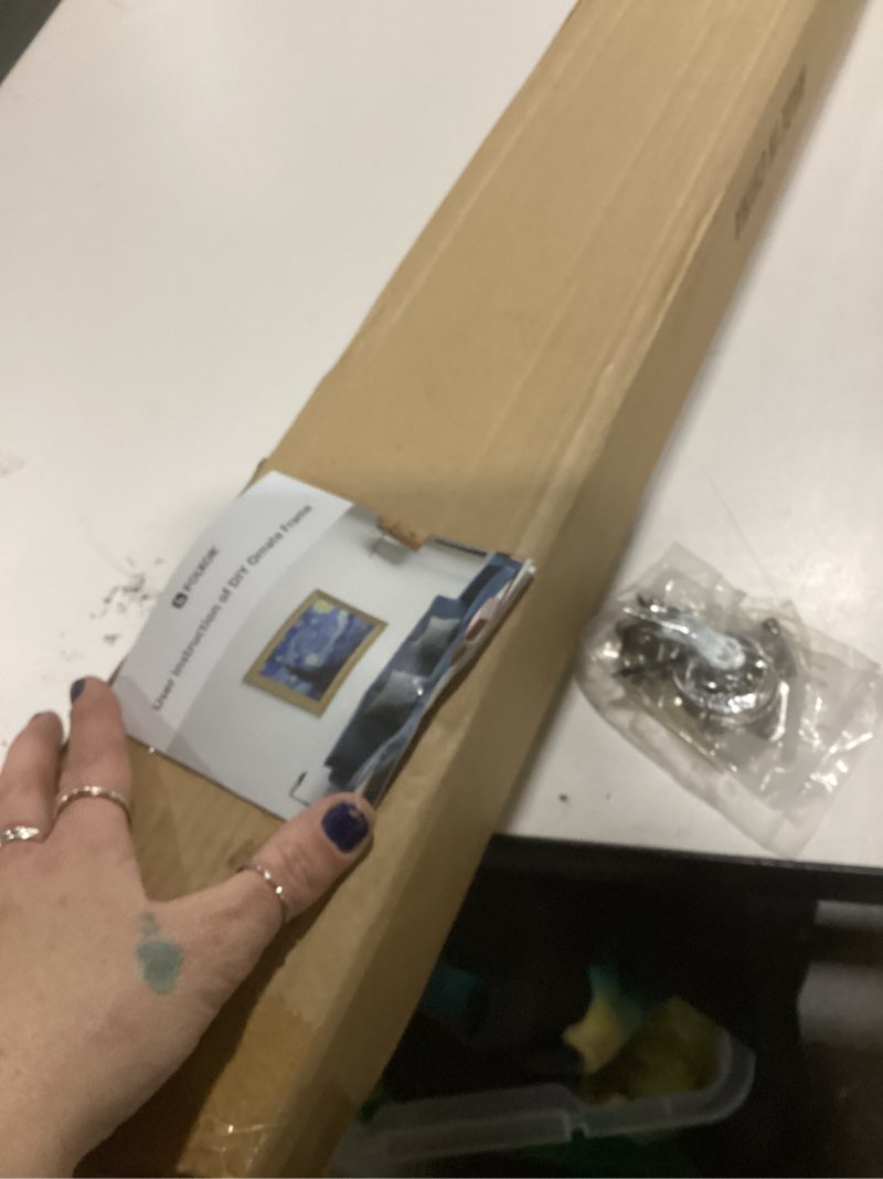 Condition photo showing New/Like New for Silver 24x36 Frame for Stretched Canvas Painting Board, 2.4” Wide Baroque Wood Ornate Picture Frame For Home Staircase Hallway Fireplace Decoration (Empty Frame, No Glass Cover&Backboard) 24x36" Silver