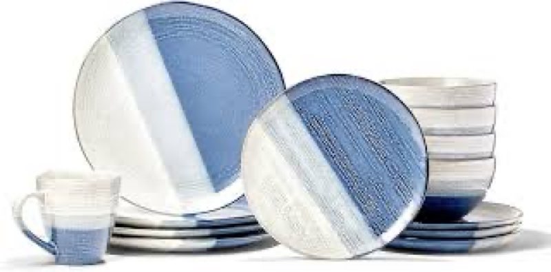 American Atelier Gaia Casual Round Dinnerware Set – 16-Piece Stoneware Dinner Party Collection w/ 4 Dinner Plates, 4 Salad Plates, 4 Bowls & 4 Mugs, Blue,7671-16-RB