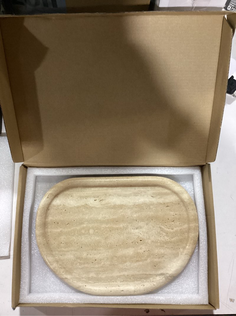 Condition photo showing New/Like New for Natural Travertine Tray,Marble Ring Dish for Bathroom,Special-Shaped Jewelry Tray,Dressing Table, Bedside Table,Home Decor,Beige Large (NS030) 10.2" x 7.1" x 0.6"