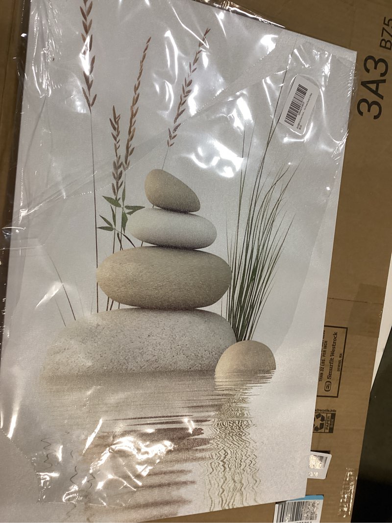KBIERQN Zen Stone Canvas Wall Art Stacked Stones in Water Poster Print Tranquil Wild Grass Painting