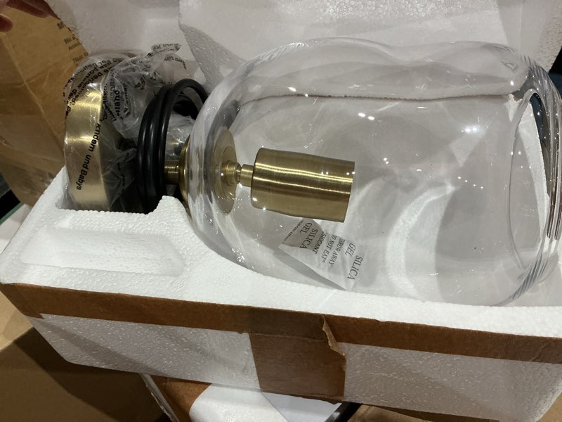 Condition photo showing Good Condition for casamotion pendant lights kitchen island 2 pack modern contemporary clear glass organic globe brass gold hanging light adjustable cord bedroom dining table small medium lamp 8 inch clear+gold 8"h-2 pack
