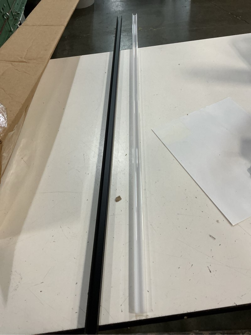 Condition photo showing As Is for 4pcs cabinet door protector, plastic edge protector trash drawer protector edge guard, slip on protectors for cabinets– 24\\\" length, prevent wear, chipping, discoloration 24\\\" length black metal - clear 4