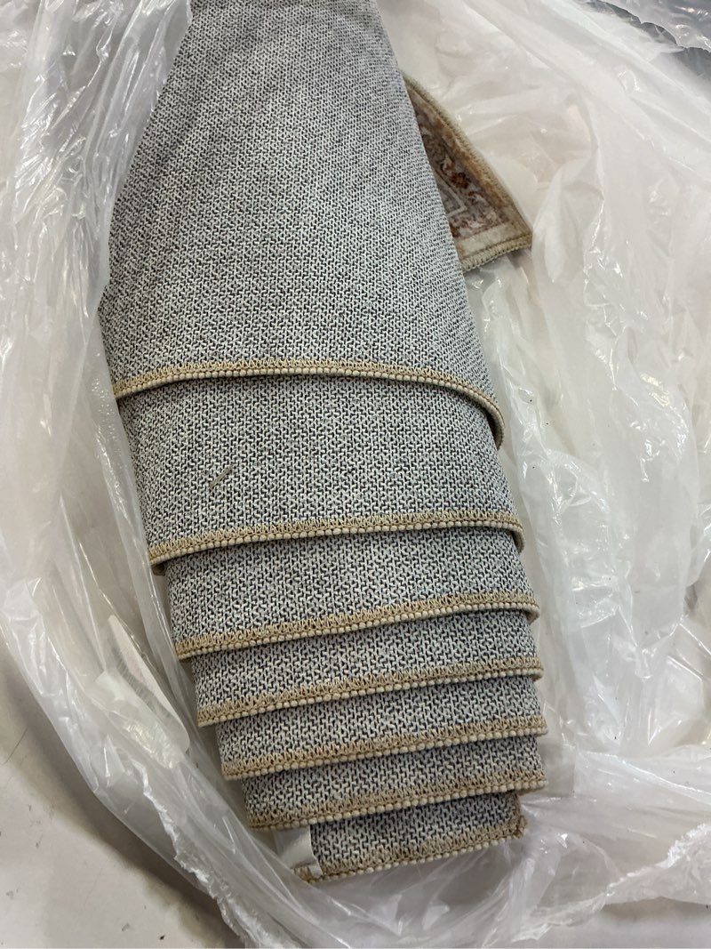 Condition photo showing As Is for Madane Runner Rug 2x8, Washable Hallway Runner Rugs, Non-Slip Low-Pile Soft Kitchen Rug Runner Laundry Room Rug, Vintage Throw Entry Foyer Mat for Entrance Living Room (Turmeric/Grey, 2 x 8) Turmeric/Grey 2' x 8' (Runner)