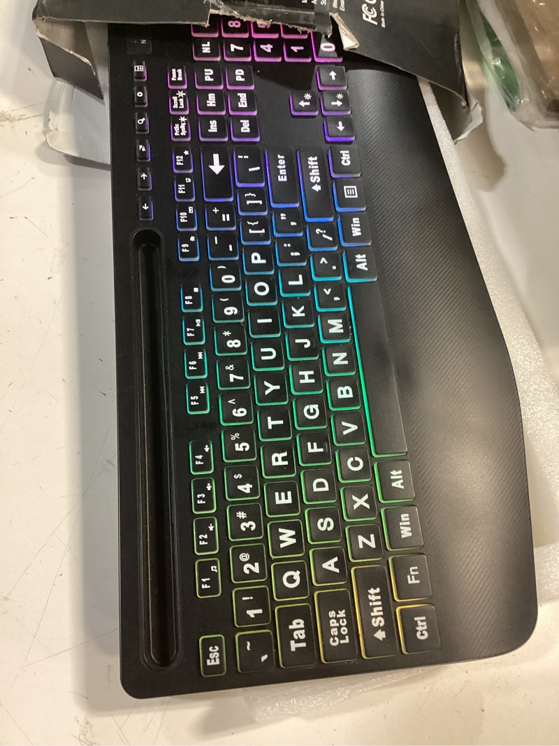 Condition photo showing Good Condition for sablute wireless keyboard and mouse combo, 9 backlit effects, large print, wrist rest, phone holder, 2.4g lag-free ergonomic keyboards, km22 max rechargeable easy to see set for computer, laptop, pc textured black