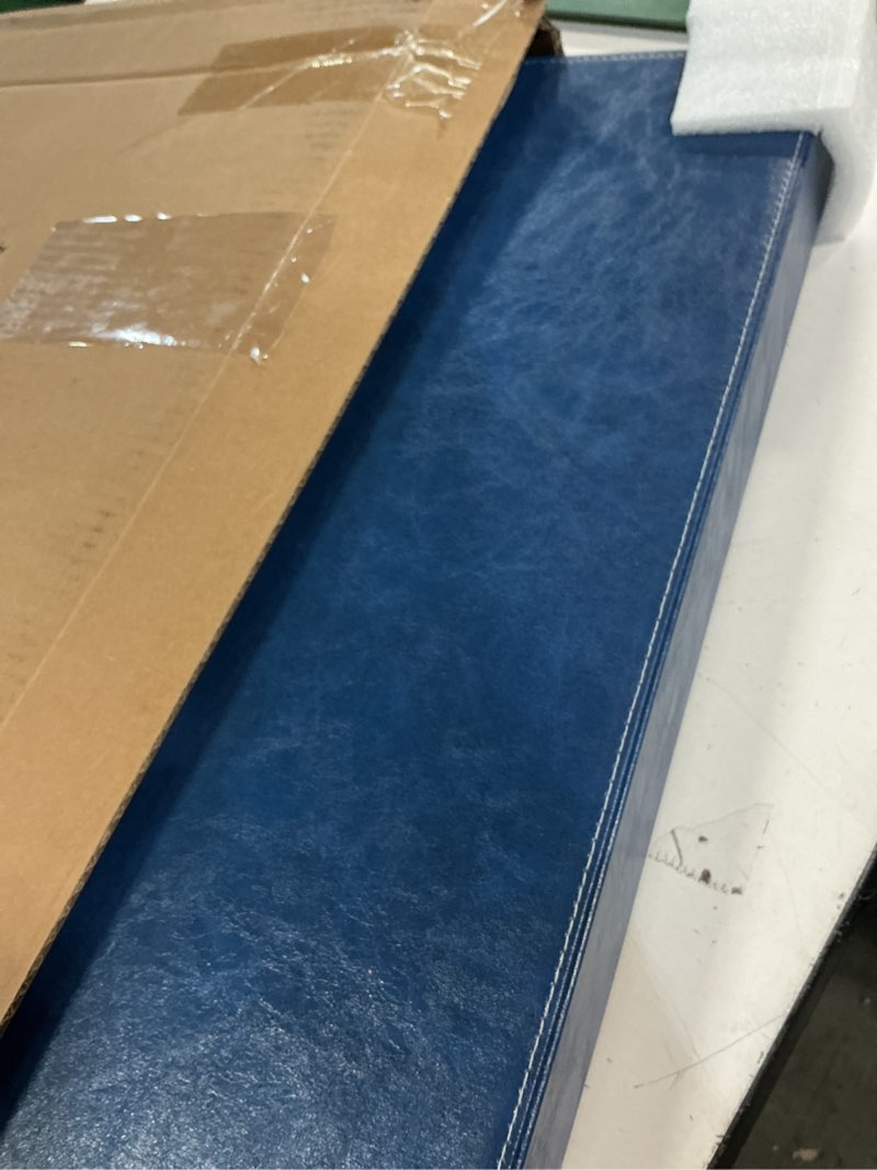Condition photo showing Good Condition for large 20x20 square leather ottoman coffee table food serving tray with handles for decorative living room, butler - countertop, kitchen, family dinner, picnic - blue blue 20" x 20" x 2"