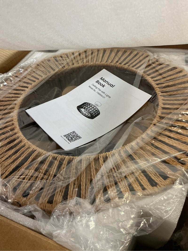 Condition photo showing Good Condition for boho caged ceiling fan with light, 18 inch rattan ceiling fan with light, boho fandelier, farmhouse fandelier low profile cei ling fan for bedroom kitchen living room kids room