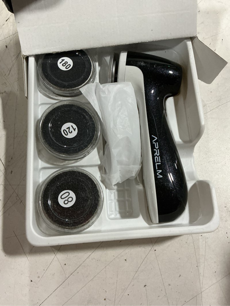 Condition photo showing Good Condition for aprelm rechargeable electric foot callus remover with 3-sizes 120pcs sandpaper discs, professional 1000rpm 3-speed control electric foot file (e7 black)