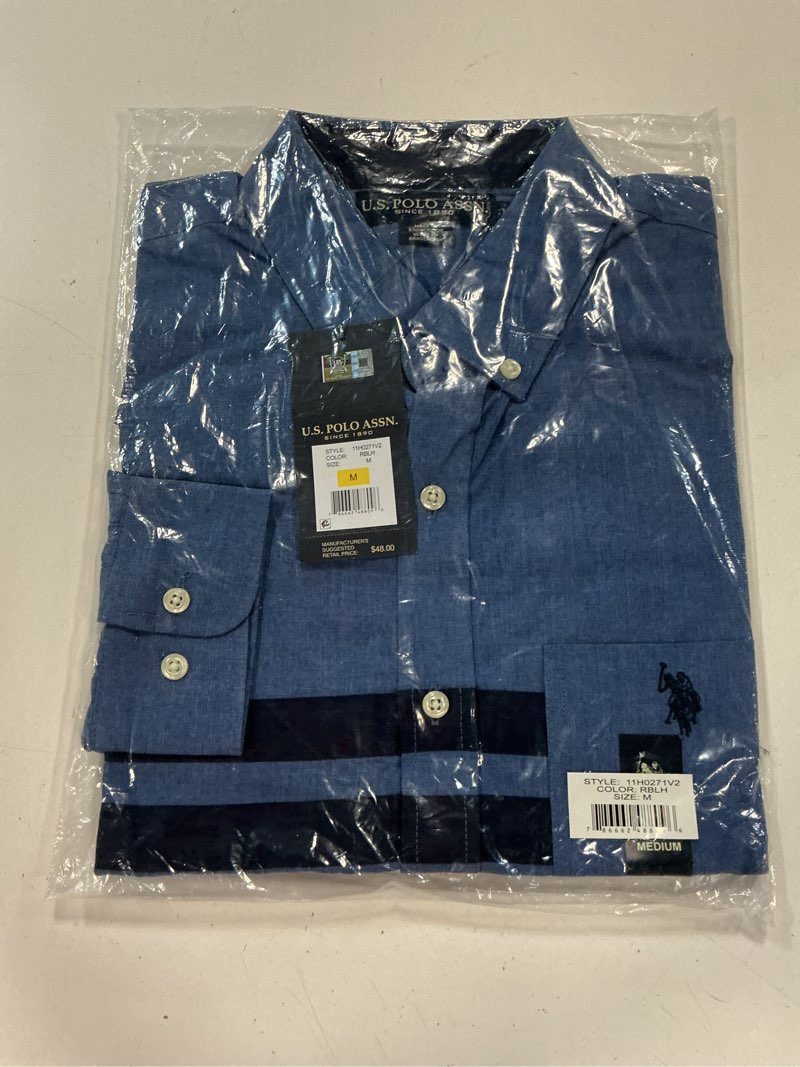 Condition photo showing New/Like New for (size m)long sleeve peached heather chest stripe shirt