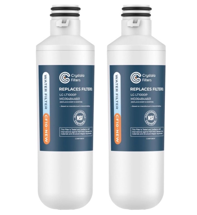 Crystala LT1000PC Refrigerator Water Filter, 2 Pack, NSF42 Certified, Removes Chlorine, Improves Taste & Smell