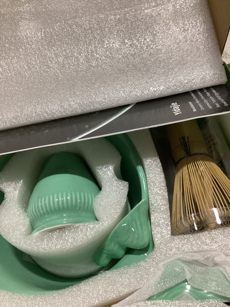 Condition photo showing As Is for 510ml matcha whisk set: 8 pcs complete ceramic matcha kit with handcrafted bamboo chasen & bowl - frothy tea ceremony, romantic morning ritual - gift for mom & beginners lake green