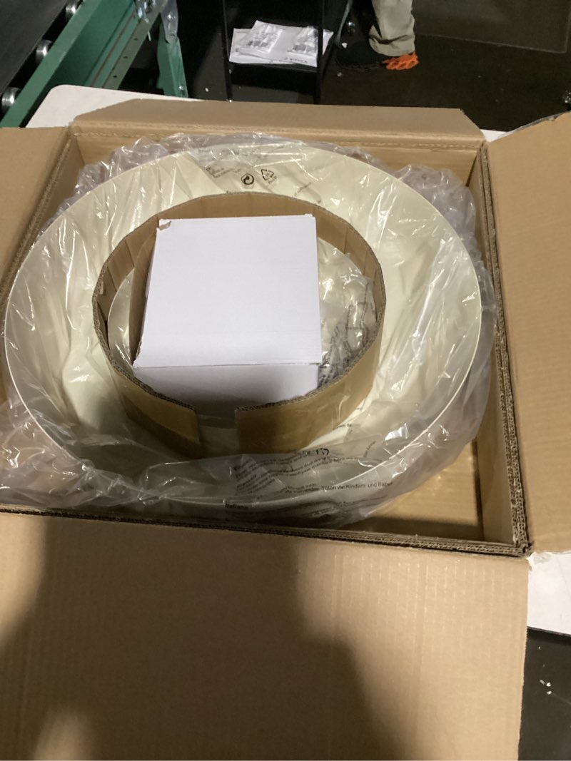 Condition photo showing As Is for Modern Large Pendant Light 19.68 inch, 2 Tiers Soft Cream Shades, Natural Wood and Brass Accent, Mid Century Chandelier for Dining Room, Living Room