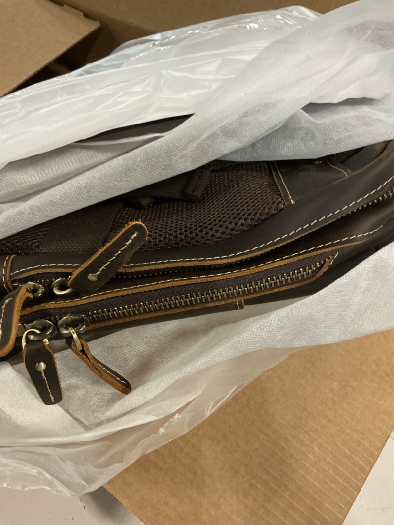 Condition photo showing Good Condition for lannsyne vintage genuine leather 16" laptop backpack for men hiking travel bag camping rucksack brown