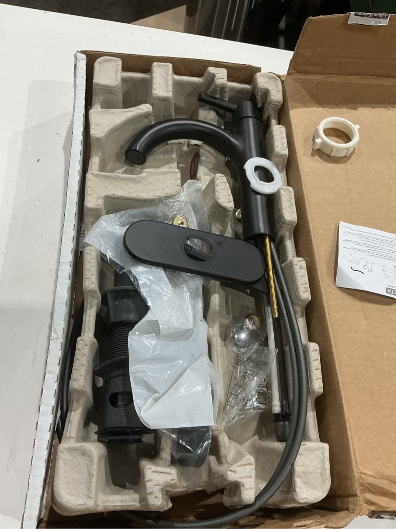 Condition photo showing Good Condition for delta nicoli matte black bathroom faucet 1 hole, single hole bathroom sink faucet for vanity, push-pop drain assembly, matte black 15749lf-bl